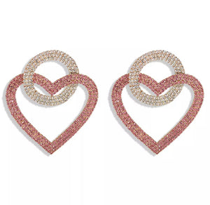 Double Heart Rhinestone Earrings