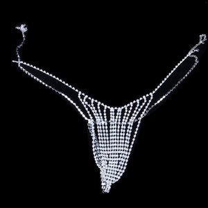 Rhinestone Vertical Chain Thong - Crystall's Sirens